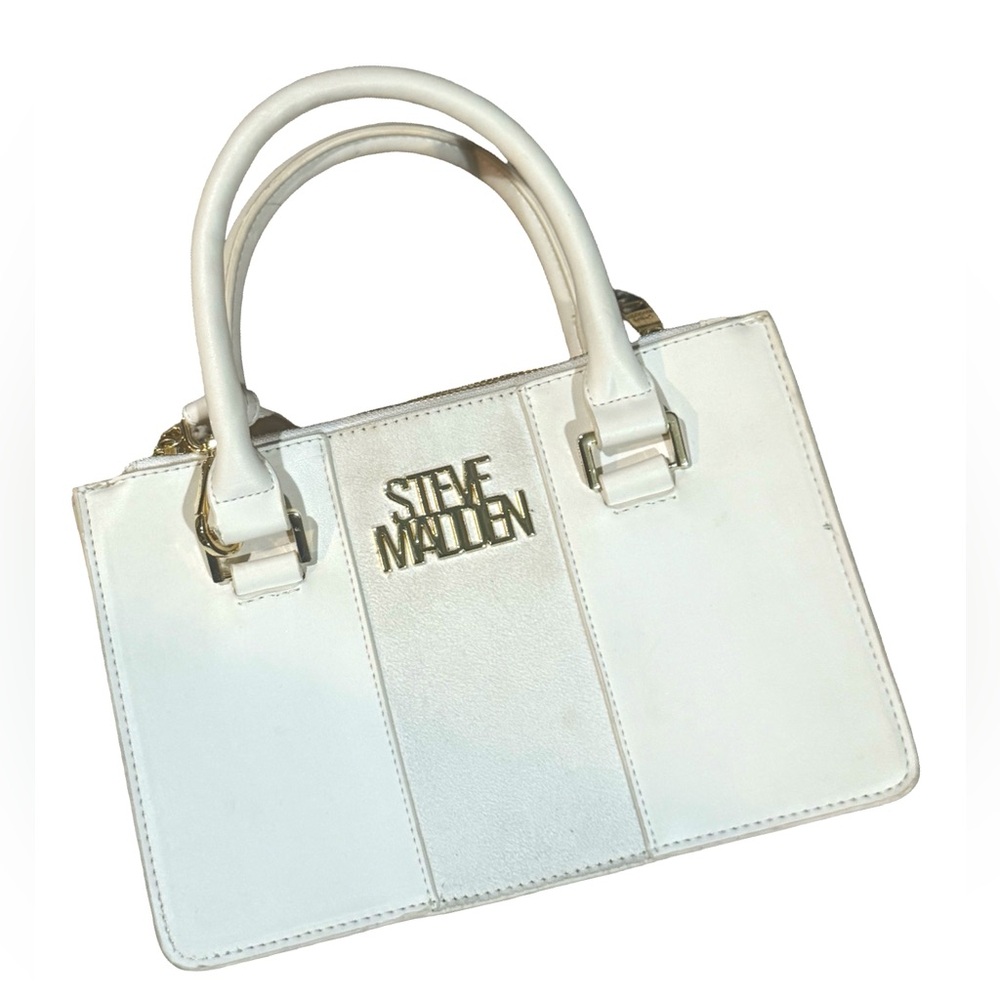 Steve Madden White Satchel Purse with Gold Accents